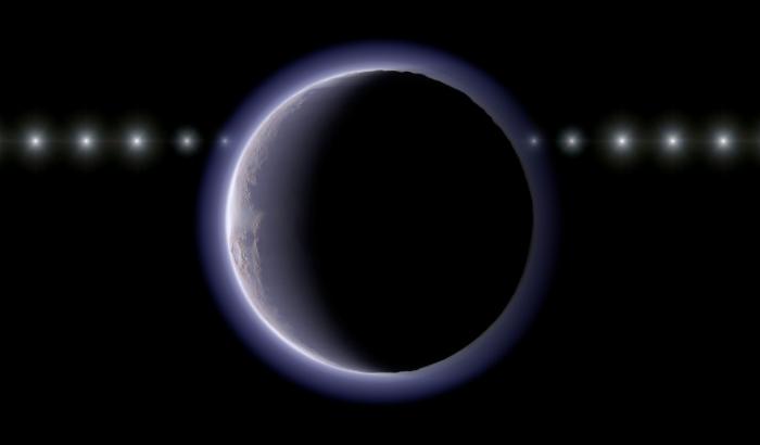 Illustration non datée, diffusée le 4 mai 2026, d'un corps glacé nommé (612533) 2002 XV93, au-delà de Pluton, qui présenterait des signes d'une atmosphère, selon des astronomes japonais