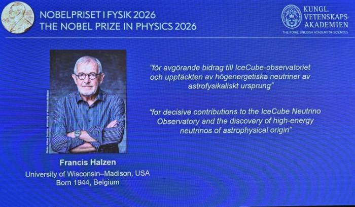 Une photo du lauréat du prix Nobel de Physique, édition 2026, Francis Halzen, à Stockholm, le 6 octobre 2026