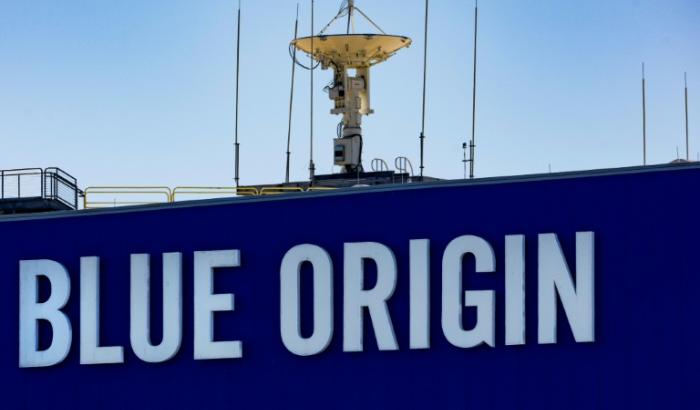 Le logo de Blue Origin à Cap Canaveral, en Floride, le 7 février 2026