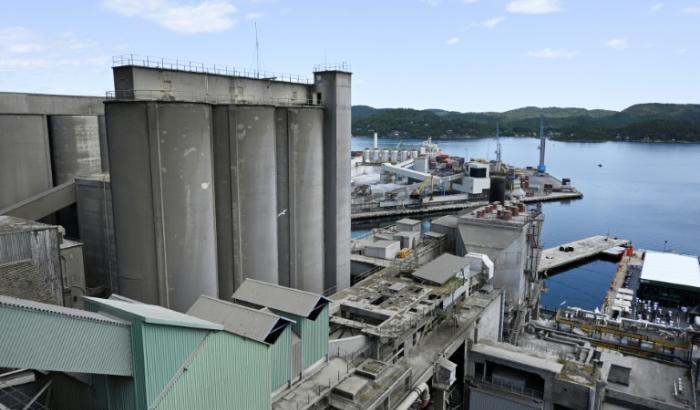 The carbon capture plant of cement manufacturer Heidelberg Materials is pictured at Brevik on June 18, 2025.  The project is the first industrial-scale capture effort in the cement industry worldwide.