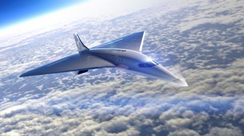 Das Weltraumunternehmen Virgin Galactic will ein neues Überschall-Passagierflugzeug entwickeln. Das futuristisch anmutende Flugzeug mit Platz für neun bis 19 Passagiere soll mit dreifacher Schallgeschwindigkeit (Mach 3) fliegen.