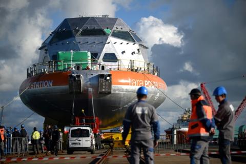 La station polaire Tara, le 1er octobre 2024, à Cherbourg, dans la Manche