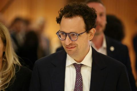 Le patron d'Anthropic, Dario Amodei, le 19 février 2026, à New Delhi, en Inde