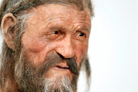 Une statue représentant Ötzi, exposée au Musée archéologique de Bolzano le 28 février 2011