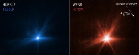 Les images des télescopes James Webb et Hubble montrent en détail les conséquences de l'impact du vaisseau Dart de la Nasa sur l'astéroïde Dimorphos, le 26 septembre 2022