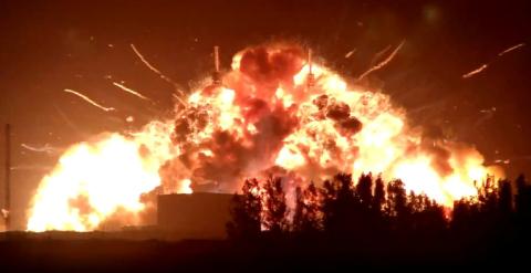 Image tirée d'une vidéo montrant l'explosion de la fusée New Glenn de Blue Origiin, le 28 mai 2026 à Cap Canaveral, en Floride