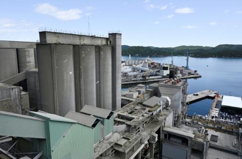 The carbon capture plant of cement manufacturer Heidelberg Materials is pictured at Brevik on June 18, 2025.  The project is the first industrial-scale capture effort in the cement industry worldwide.