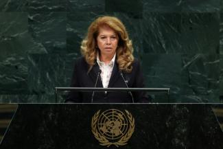 La présidente de la Bulgarie, Iliyana Iotova, s'exprime lors de la 81e session de l'Assemblée générale des Nations unies au siège de l'ONU, à New York, le 23 septembre 2026