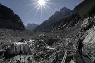Ce qu'il reste de la Mer de Glace dans le massif du Mont-Blanc, dans les Alpes françaises, le 23 septembre 2026